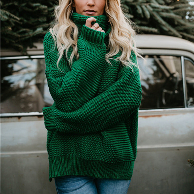 Damen Grobstrickpullover mit hohem Kragen und lässiger Passform R&B