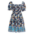 Damen Blumenmuster Maxikleid mit Puffärmeln und elastischem Taillengummi R&B