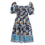 Damen Blumenmuster Maxikleid mit Puffärmeln und elastischem Taillengummi R&B