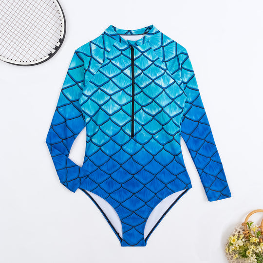 Damen Langarm-Schwimmanzug mit trendigem Fischschuppen-Design R&B
