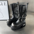 Damen Modische Biker-Stiefel mit robustem Profil und verstellbaren Schnallen R&B