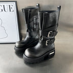 Damen Modische Biker-Stiefel mit robustem Profil und verstellbaren Schnallen R&B