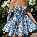 Damen verspieltes Blumenkleid mit Puffärmeln und Rüschendetails R&B