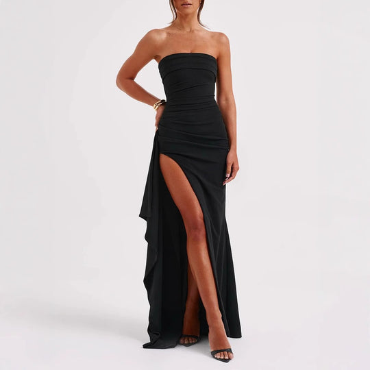 Damen Elegantes trägerloses Abendkleid mit asymmetrischem Schlitz R&B