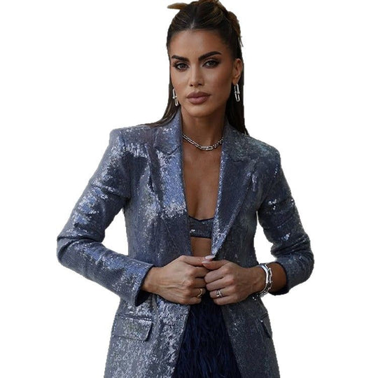 Damen eleganter Pailletten-Blazer mit stilvollem Schnitt R&B