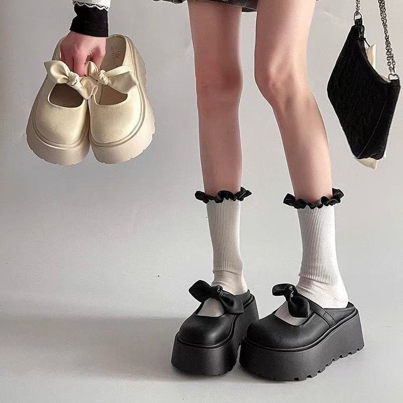 Damen Plateau Clogs mit verspieltem Schleifen-Design