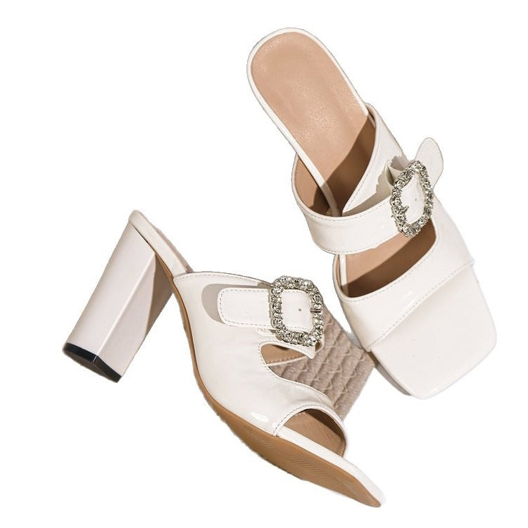 Damen modische Blockabsatz-Sandalen mit funkelnder Schnallen-Applikation R&B