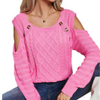 Damen Strickpullover mit offener Schulter und Knopfdetails R&B