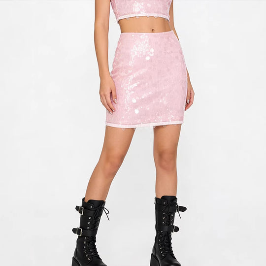 Damen Glitzernder Pencil-Rock mit seitlichem Schlitz und elastischem Bund R&B