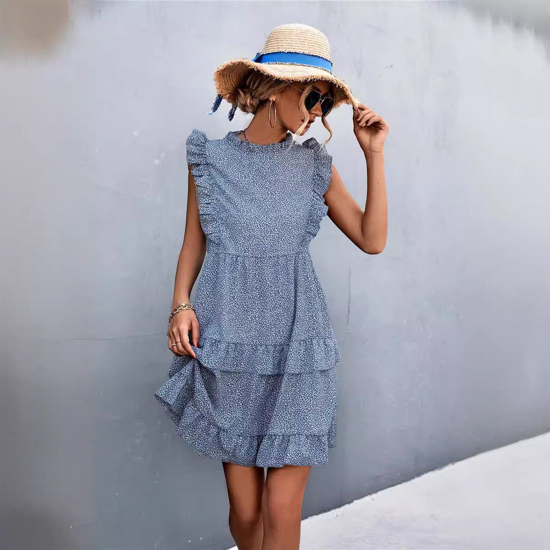 Damen luftiges Sommerkleid mit voluminösen Rüschensäumen und femininer Silhouette R&B