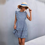 Damen luftiges Sommerkleid mit voluminösen Rüschensäumen und femininer Silhouette R&B