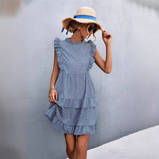 Damen luftiges Sommerkleid mit voluminösen Rüschensäumen und femininer Silhouette R&B