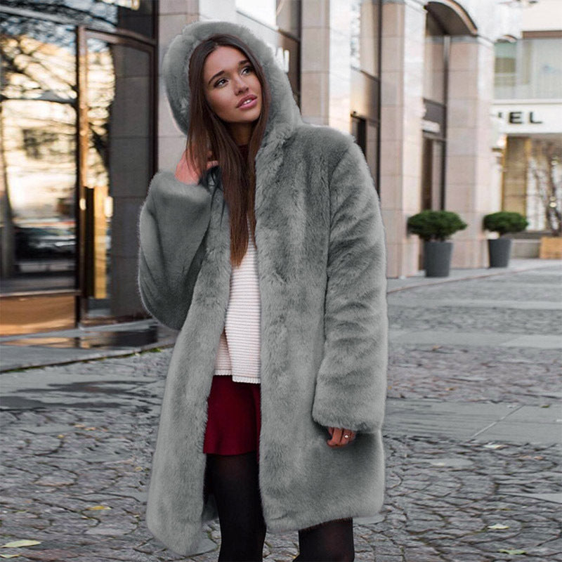 Damen Flauschige Kapuzenjacke aus Kunstfell mit dekorativem Schnitt R&B