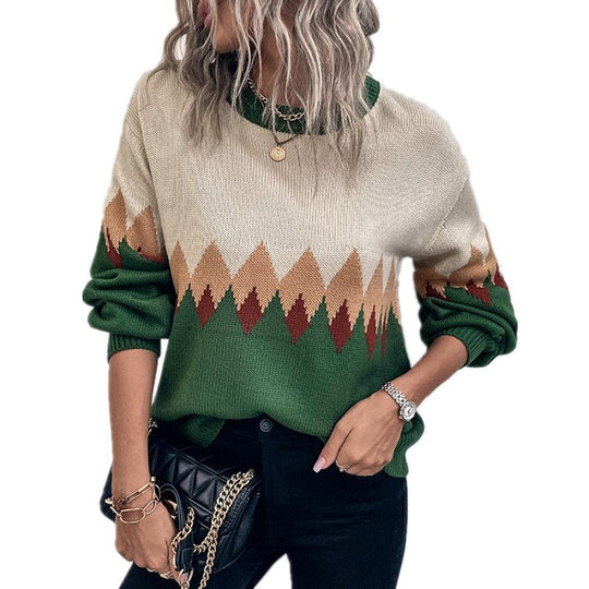 Damen Pullover mit trendigem Bergmotiv und komfortablem Rundhalsausschnitt R&B