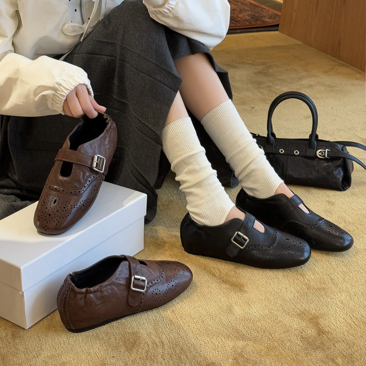 Damen Elegante Mokassins mit modischem Riemen und atmungsaktiver Innensohle R&B