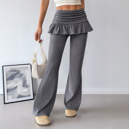 Damen Hochwertige Flared Hose mit Rüschendetails R&B