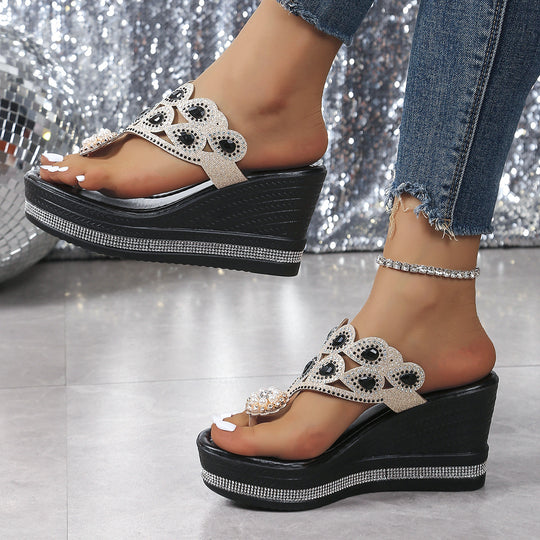 Damen Wedge-Pantoletten mit glamourösem Schmuckdetail R&B