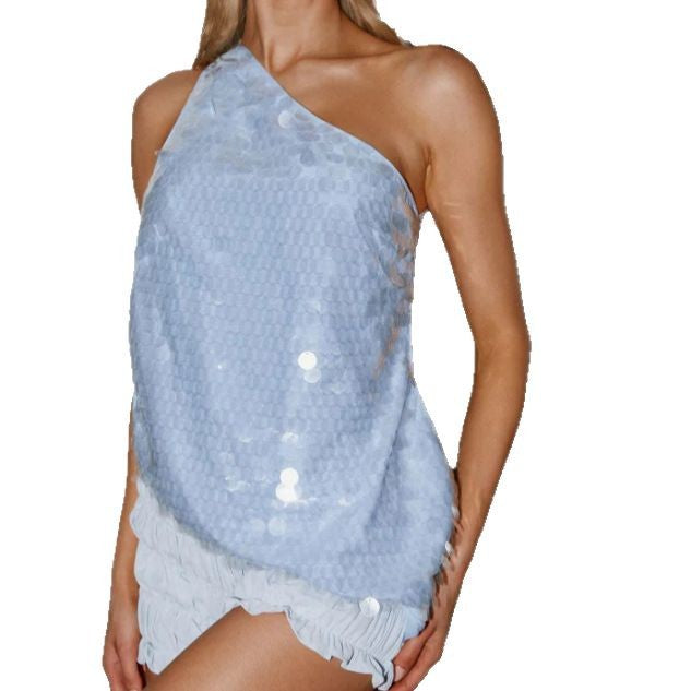 Damen Abendtop mit asymmetrischem Schnitt und glitzerndem Paillettenbesatz R&B