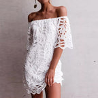 Damen Off-Shoulder Kleid mit floralen Cut-Outs und luftigen Ärmeln R&B