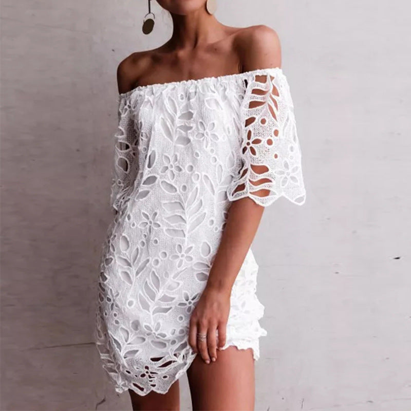 Damen Off-Shoulder Kleid mit floralen Cut-Outs und luftigen Ärmeln R&B