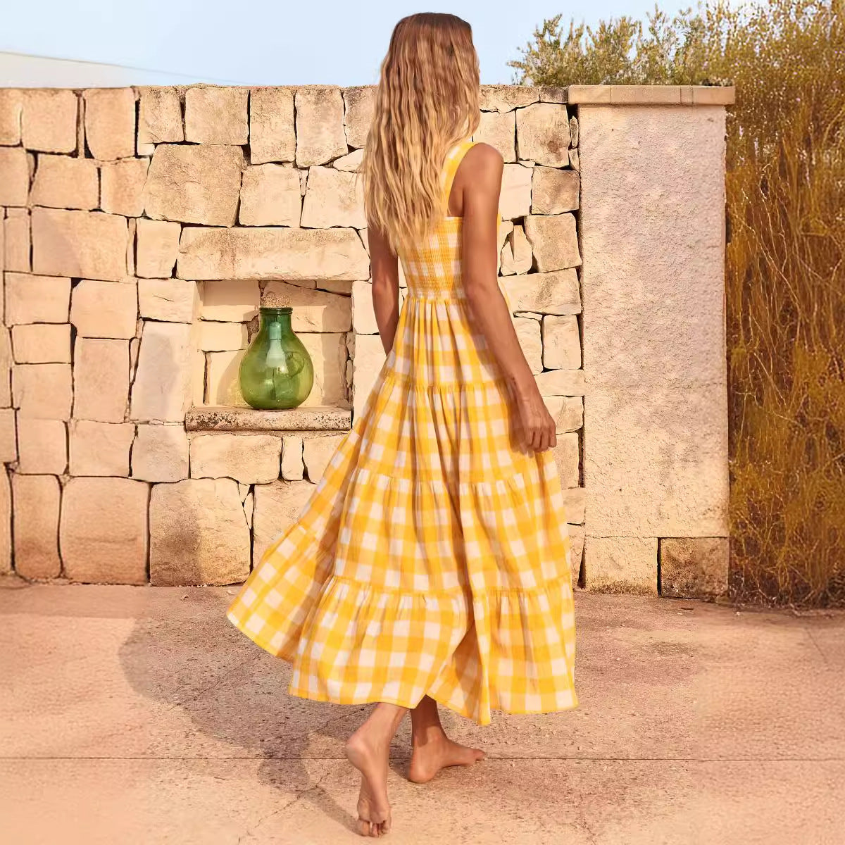 Damen Maxikleid mit kariertem Design und eleganter, fließender Schnittführung R&B