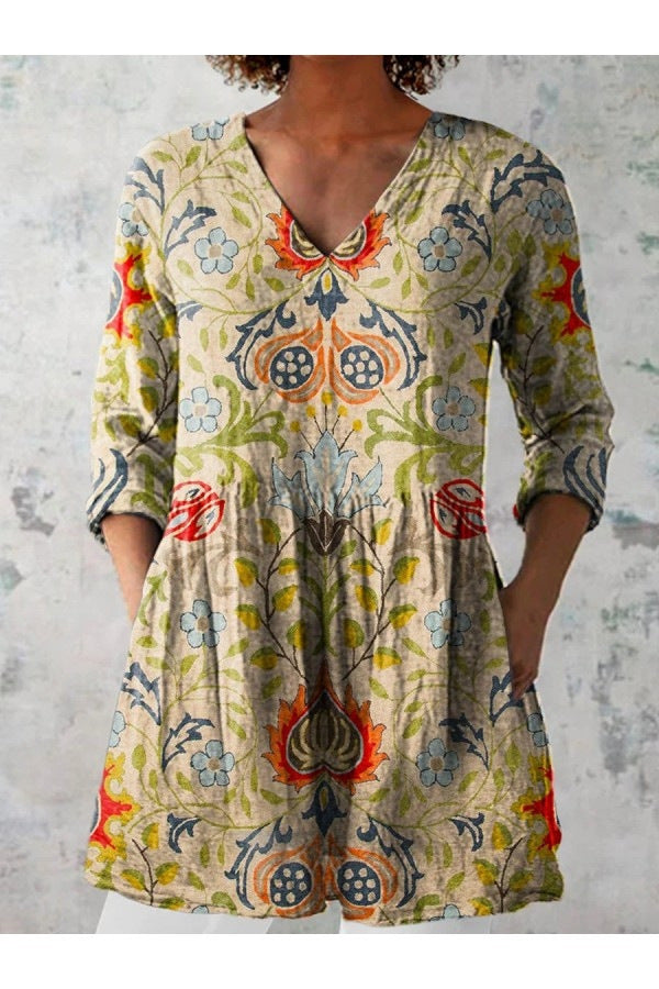 Damen Kurzes Boho-Kleid mit floralen Mustern und weitem Schnitt R&B