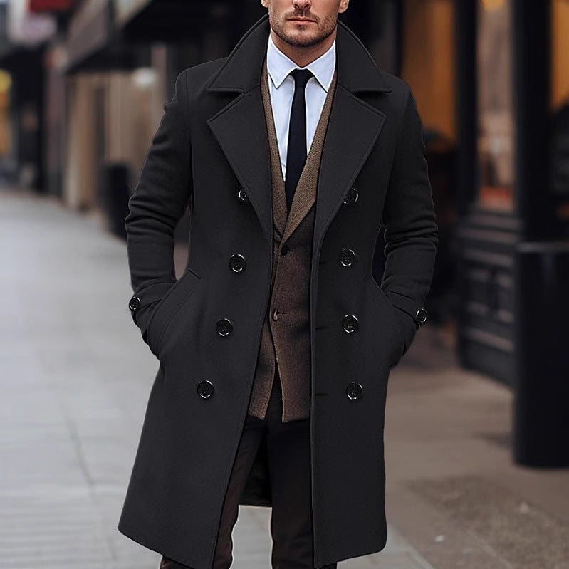 Herren nan eleganter doppelt geknöpfter Wollmantel mit breitem Revers und tailliertem Businessschnitt R&B