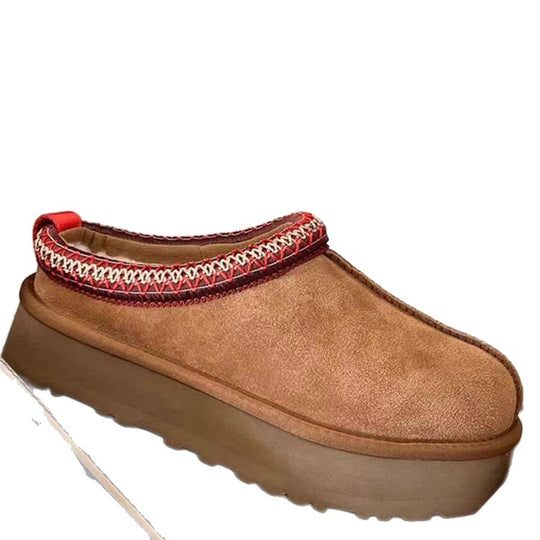 Damen warme Mokassin-Stiefel mit doppeltem Kragen R&B