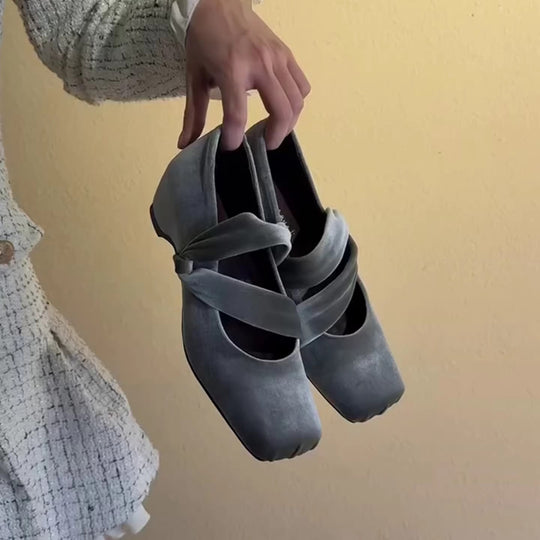 Damen elegante Ballerinas mit modischem Kreuzriemen und hochwertiger Veloursleder-Oberfläche R&B