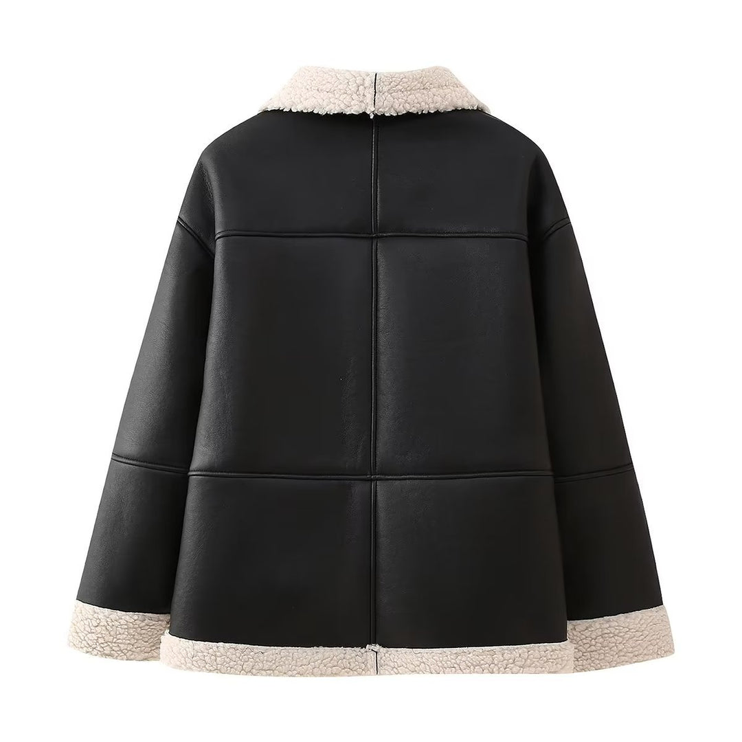 Damen Kunstlederjacke mit weichem Teddyfutter und praktischen Taschen R&B