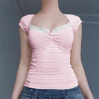 Damen Ripp-Trägershirt mit setzen Spitze R&B