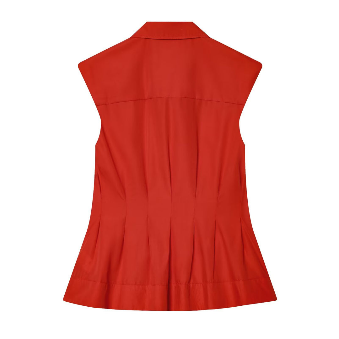 Damen ärmelloses Blusenshirt mit raffinierter Taillierung und elegantem Kragen R&B