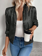 Damen Glänzende Bomberjacke mit Reißverschluss R&B