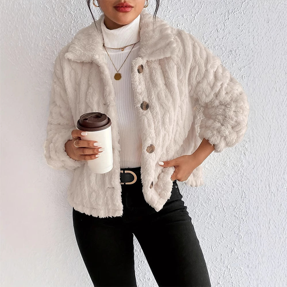 Damen Plüsch-Steppjacke mit hohem Kragen R&B