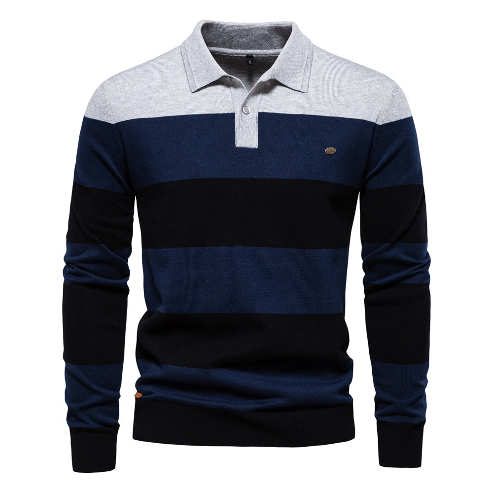 Herren Langarm-Polo-Shirt mit modischem Streifendesign R&B