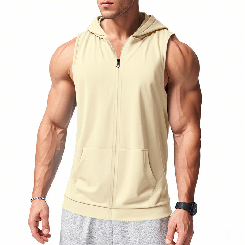 Herren nan funktionale Fitnessweste mit Kapuze, schmaler Passform und Kängurutasche R&B