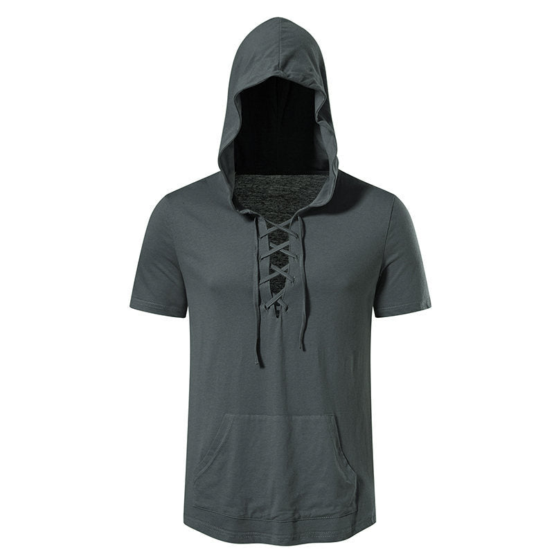 Herren Kapuzen-T-Shirt mit kreativem Schnürdesign