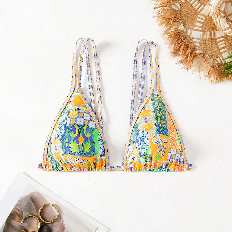 Damen Triangel-Bikinioberteil mit verspieltem Muster R&B