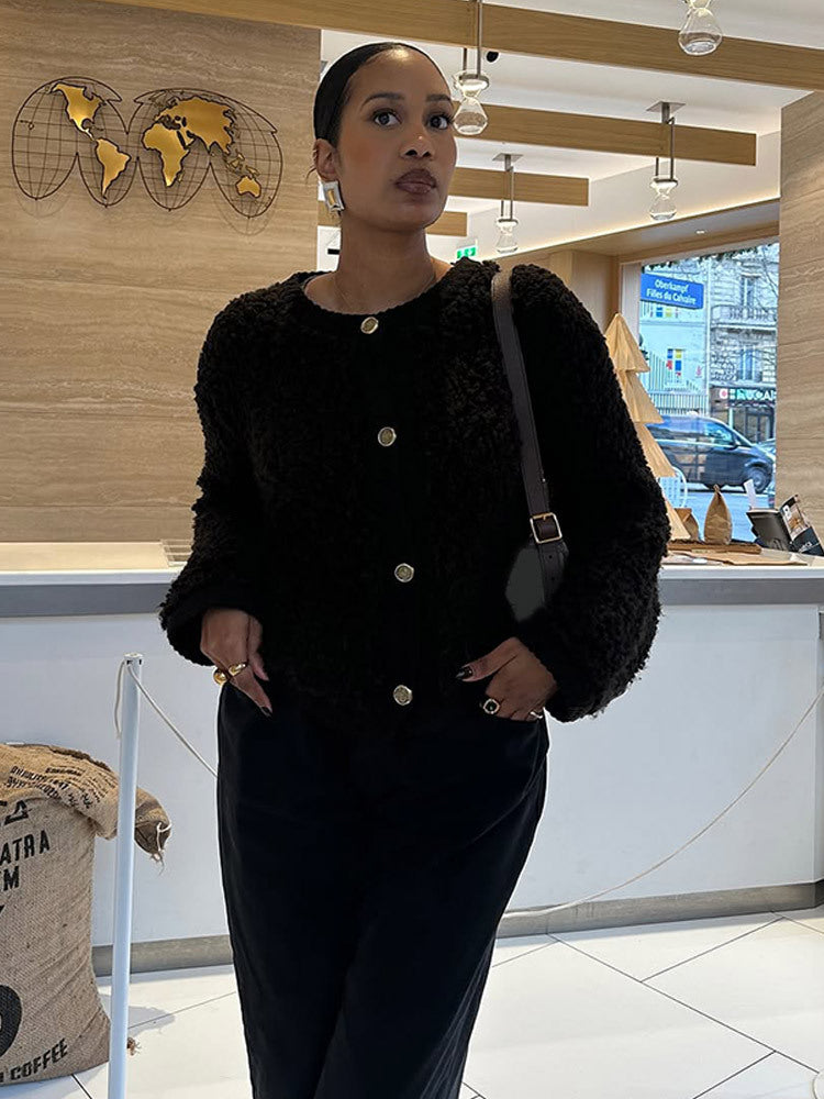 Damen kuschelige Fleecejacke mit Knöpfen und schickem Schnitt R&B