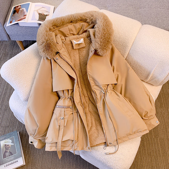 Damen Modische Steppjacke mit abnehmbarem Kunstfellkragen und gemütlichem Innenfutter R&B