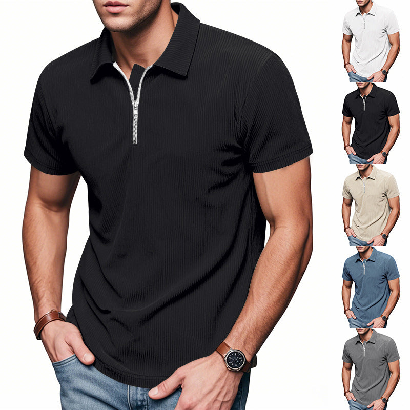 Herren Kurzarm Poloshirt mit Reißverschluss und strukturiertem Design R&B