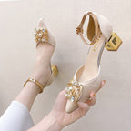 Damen Slingback-Pumps mit eleganter Perlenverzierung und Blockabsatz