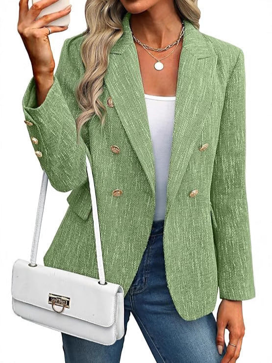 Damen Klassischer Double-Breasted Blazer mit goldenen Knöpfen R&B