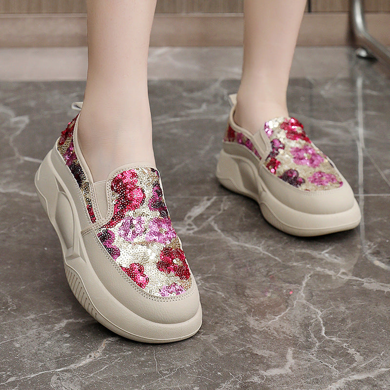 Damen modische Slip-On Sneakers mit glitzernden Blumenmotiven und bequemem Komfort R&B