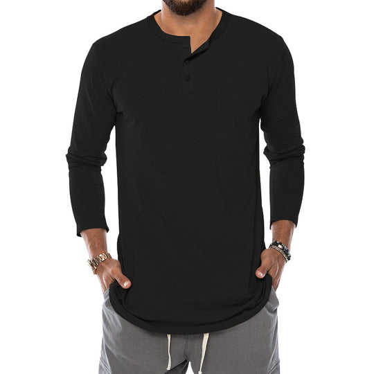 Herren Langarm-Henley-Shirt mit bequemen Knopfdetails und praktischer Brusttasche R&B