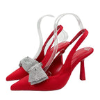Damen Slingback-Pumps mit glitzerndem Schleifen-Design und transparentem Absatz R&B
