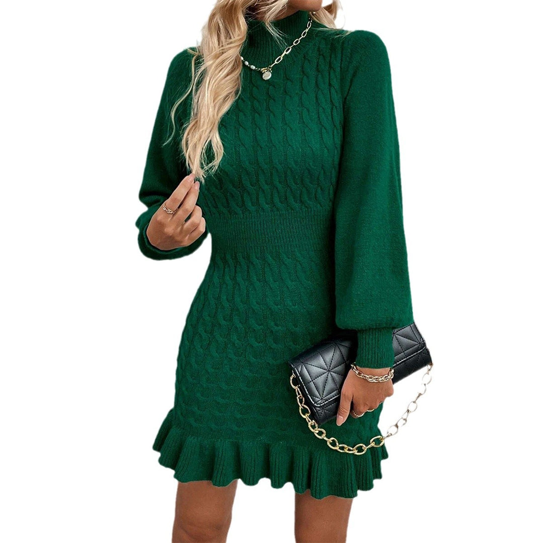 Damen Strickkleid mit hohem Kragen und Rippmuster R&B