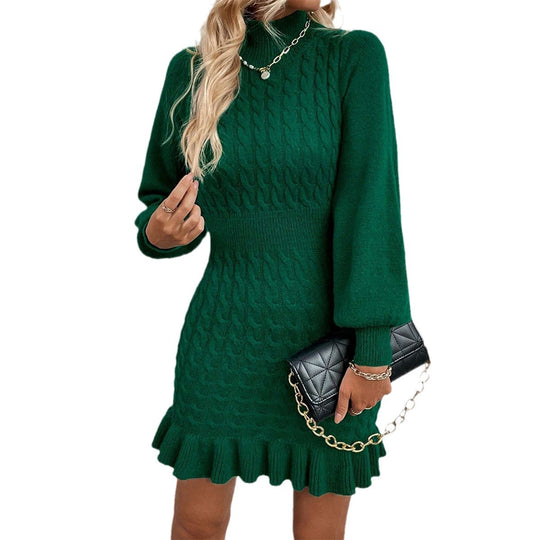 Damen Strickkleid mit hohem Kragen und Rippmuster R&B