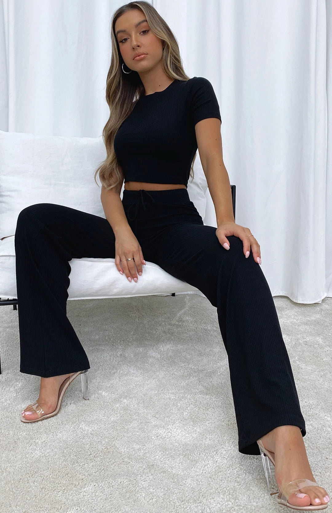 Damen Cropped Top und elegante Flared Pants Set R&B
