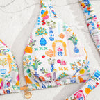 Damen Triangel-Bikini mit buntem Blumenmuster und verstellbaren Trägern R&B